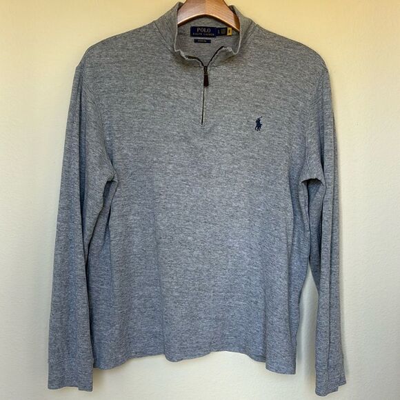Polo‎ Ralph Lauren Estate-Rib Quarter zip Gray Pullover size large - Picture 1 of 7